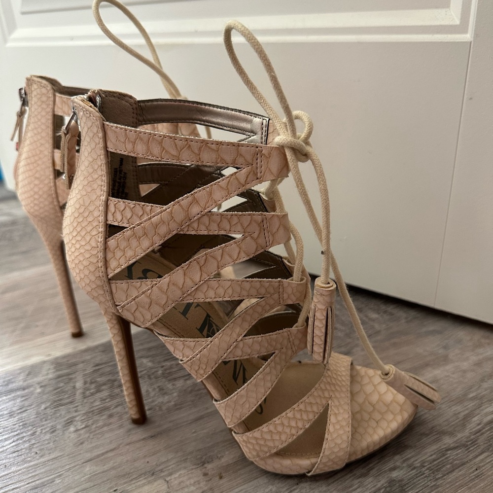 Sam & Libby Cream Strappy Heels with Tassel Detail